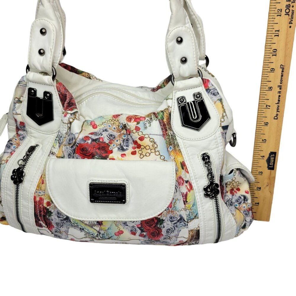 Angel Barcelo White Floral Print Shoulder Bag Handbag With Detachable Strap - Picture 4 of 11